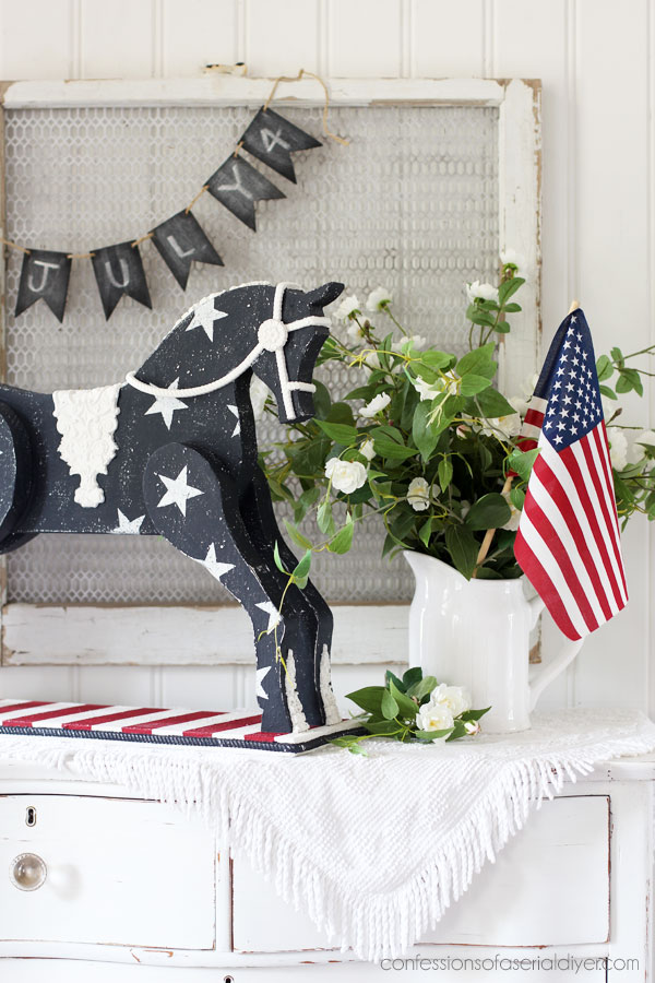 Patriotic Painted Horse in Silk Mineral Paint and Redeisgn Moulds