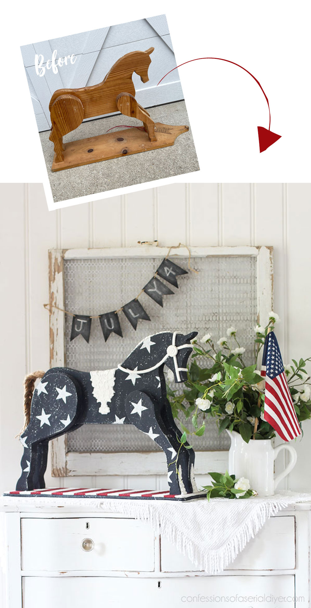 Patriotic Painted Horse in Silk Mineral Paint and Redeisgn Moulds