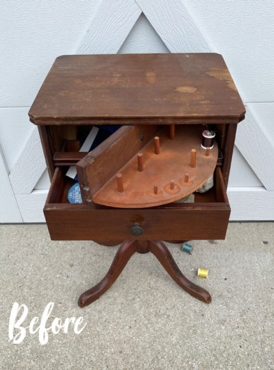 Vintage Sewing Notions Table Makeover