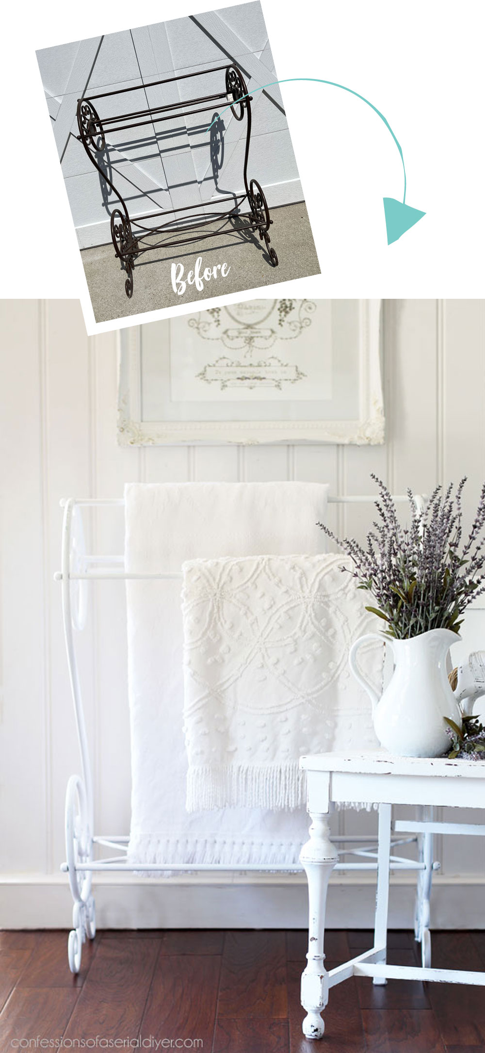 White painted quilt rack