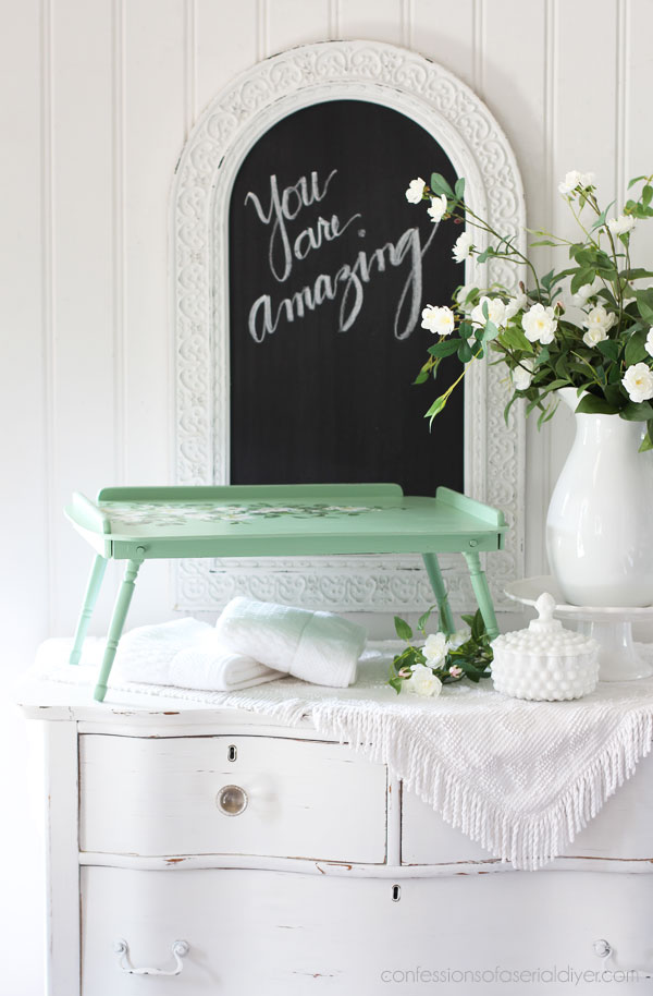 Vintage Folding Tray and Easel painted in Mint Julep