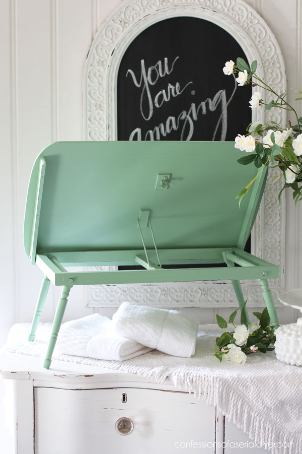 Vintage Folding Tray and Easel painted in Mint Julep