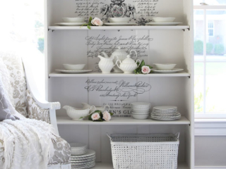 White Painted Bookcase Makeover with Parisian Letter transfer