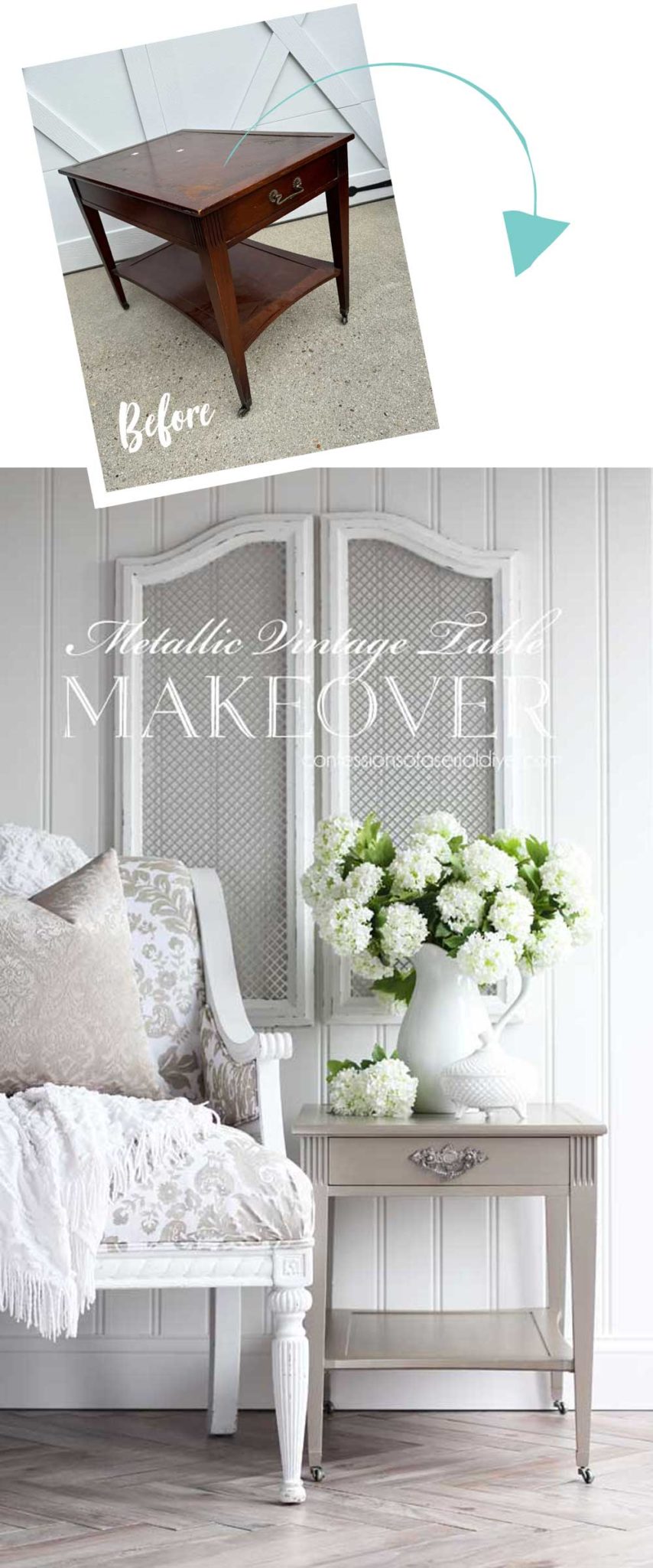 Metallic Vintage End Table Makeover | Confessions of a Serial Do-it ...