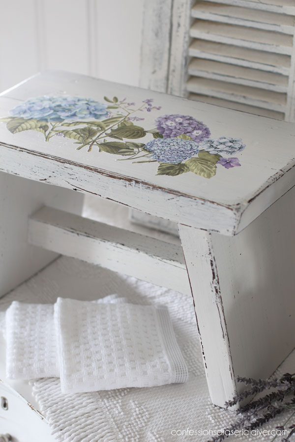 Stool with Mystic Hydrangea transfer