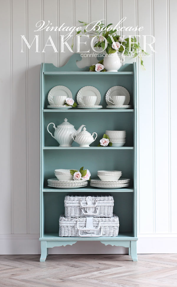 Vintage Bookcase Makeover in Duck Egg Blue