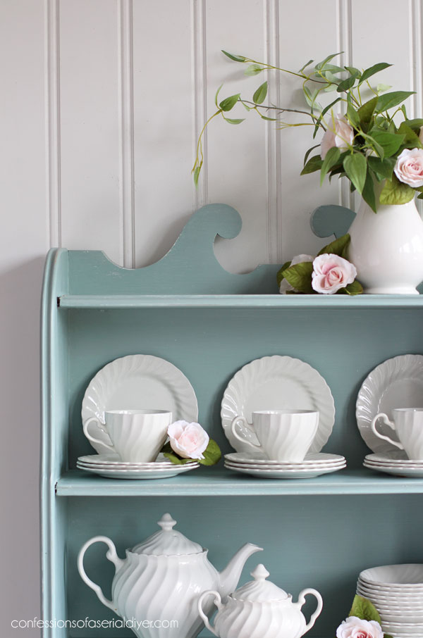 Vintage Bookcase Makeover in Duck Egg Blue