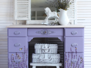 $5 Yard Sale desk transformed with the Champs de Lavende transfer