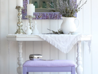 Purple painted mirror and bench
