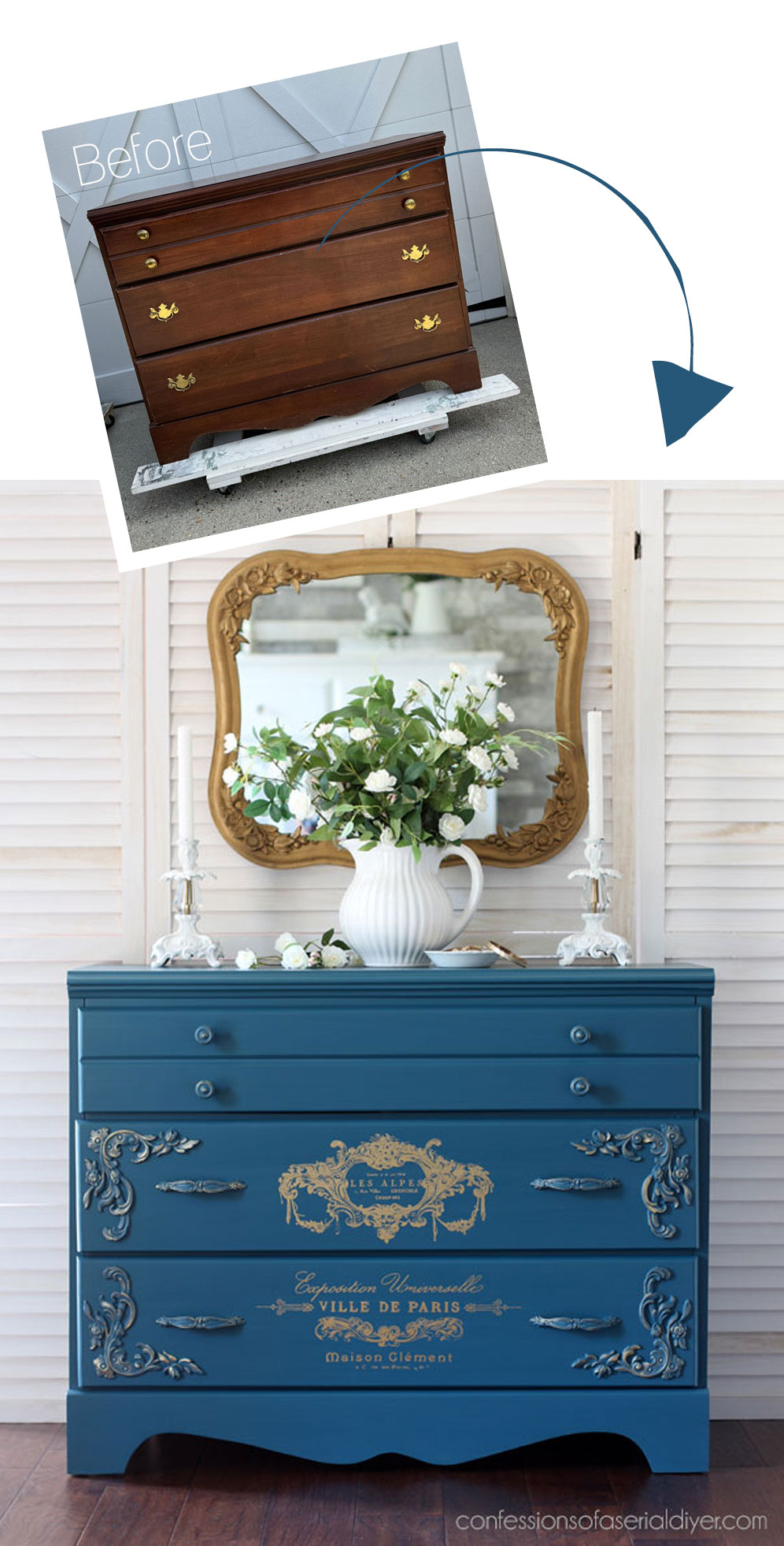 Antebellum Dresser Makeover with Decor Poly Appliques