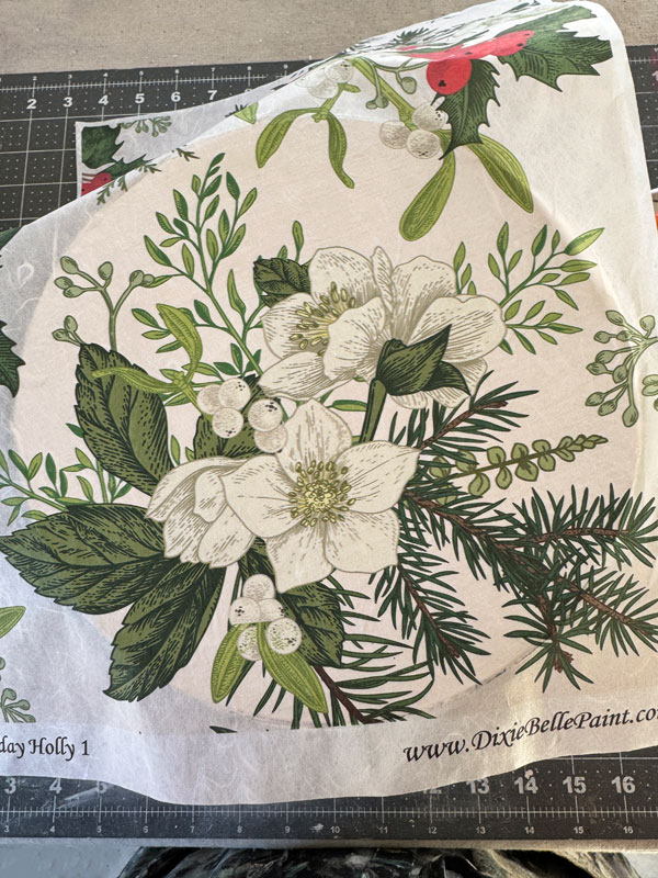 Use satin Clear Coat from Dixie Belle to apply decoupage paper