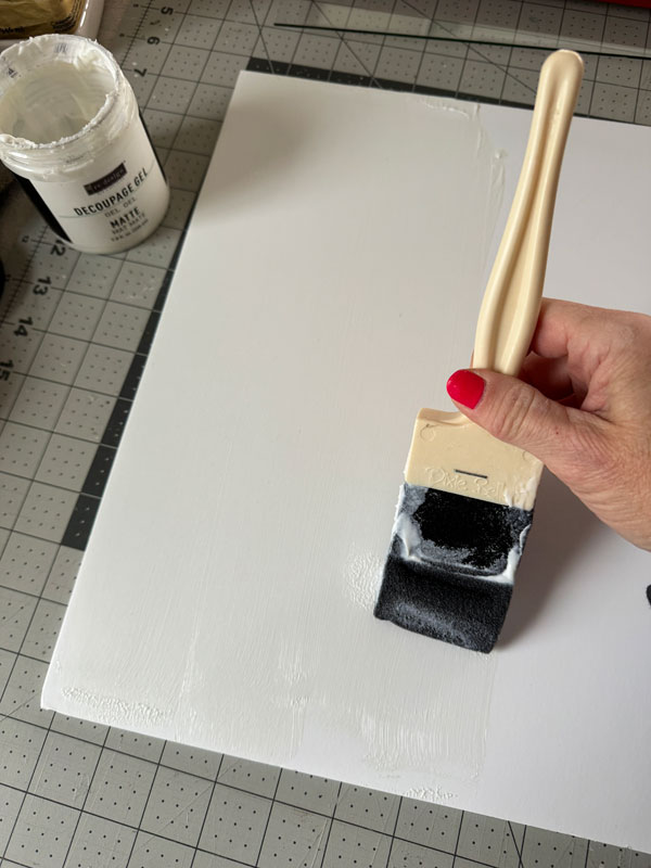 Use a foam n dandy brush to apply decoupage gel