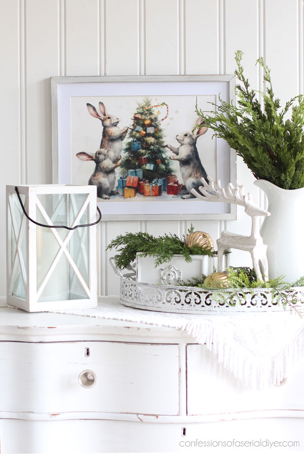 Bunny holiday art from decoupage paper and thrift store frame