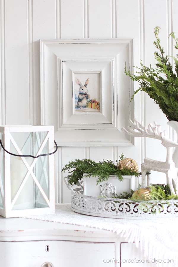 Bunny holiday art from decoupage paper and thrift store frame