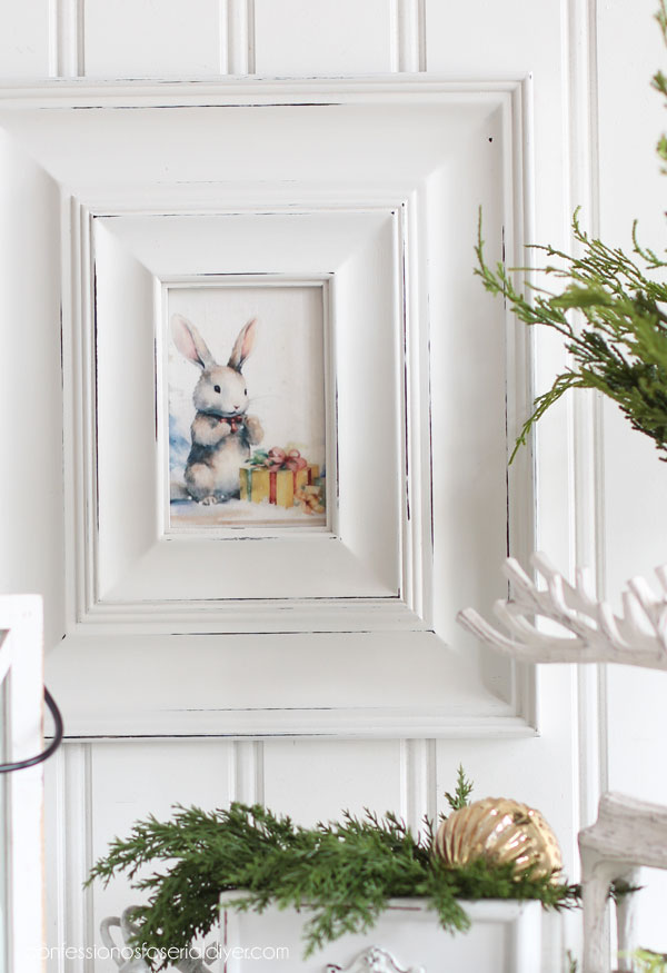 Bunny holiday art from decoupage paper and thrift store frame