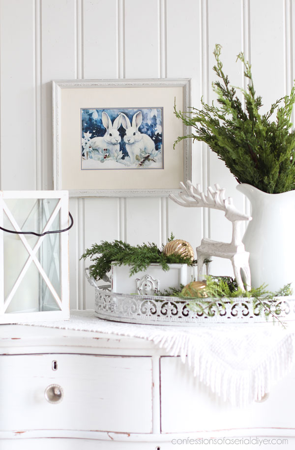 Bunny holiday art from decoupage paper and thrift store frame