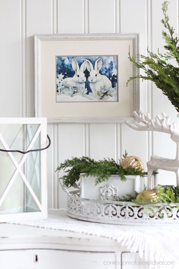 Bunny holiday art from decoupage paper and thrift store frame