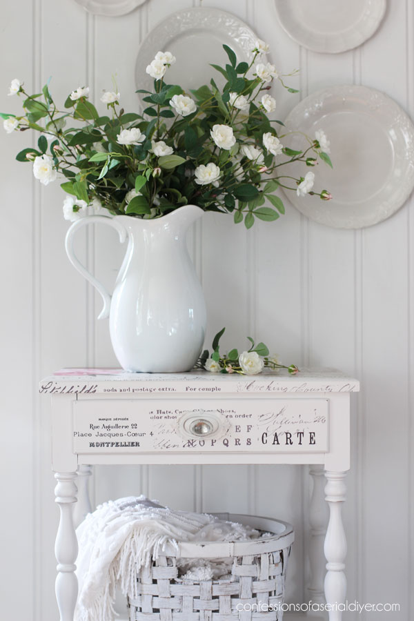 Dated night table makeover with transfer