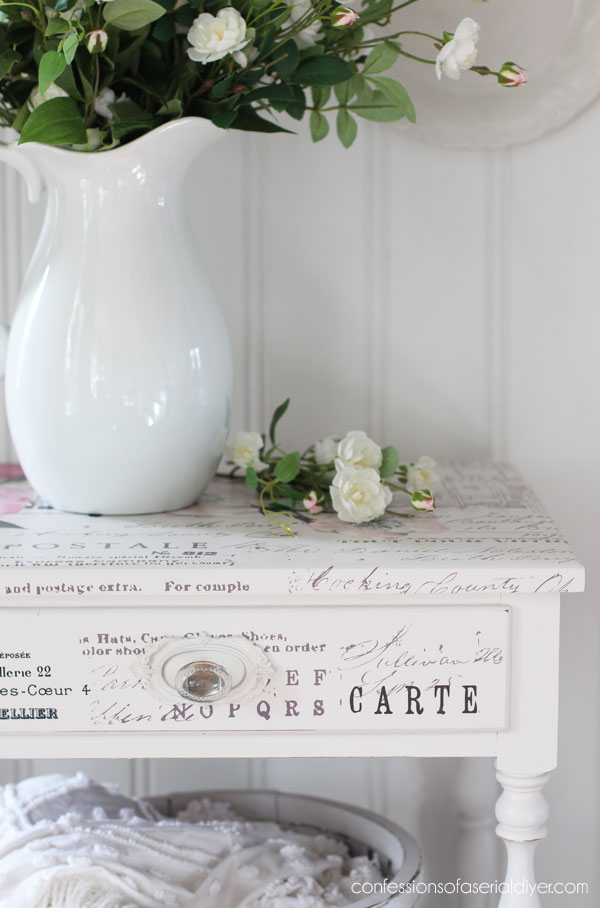 Dated night table makeover with transfer