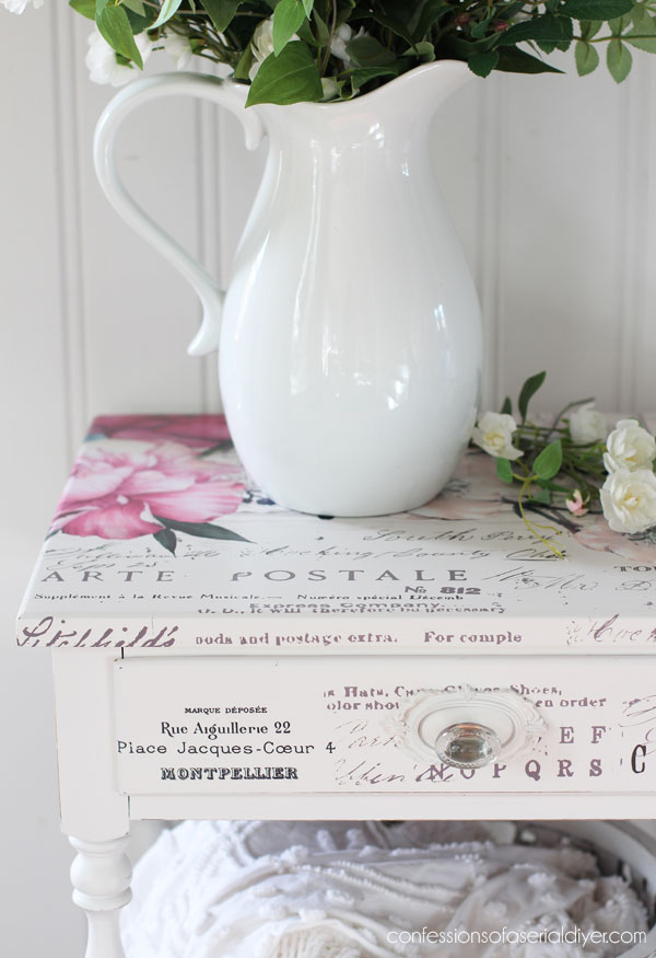 Dated night table makeover with transfer