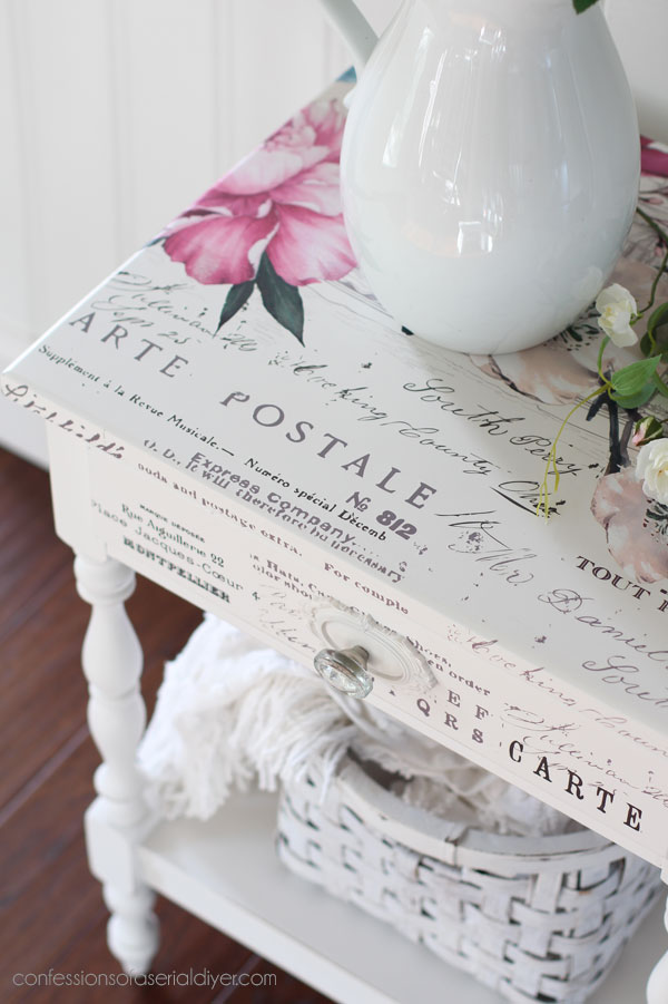 Dated night table makeover with Imperial Garden Transfer