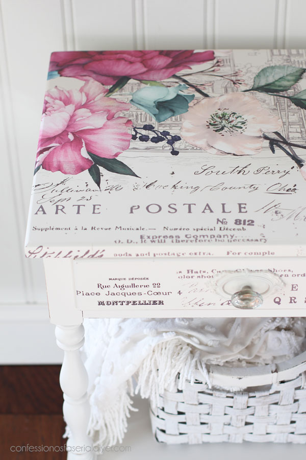 Dated night table makeover with Imperial Garden Transfer