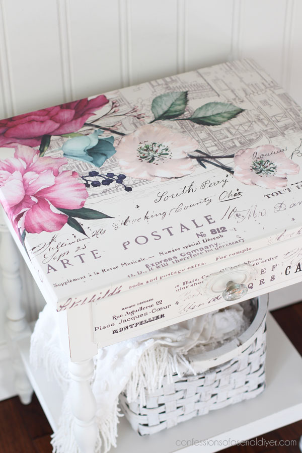 Dated night table makeover with Imperial Garden Transfer