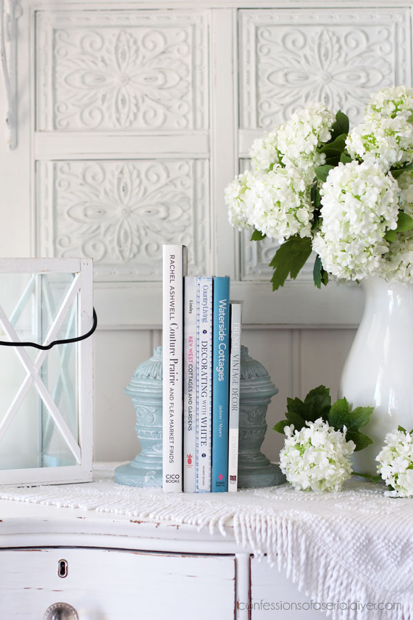 Bookends painted in Duck Egg Blue