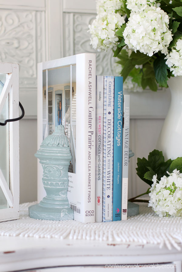 Bookends painted in Duck Egg Blue