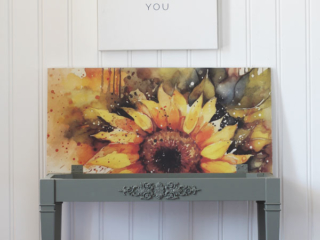 Piano bench makeover take two with sunflower decoupage paper