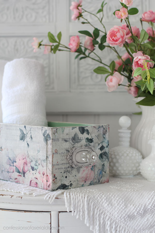 Primitive wooden box redo with decoupage paper