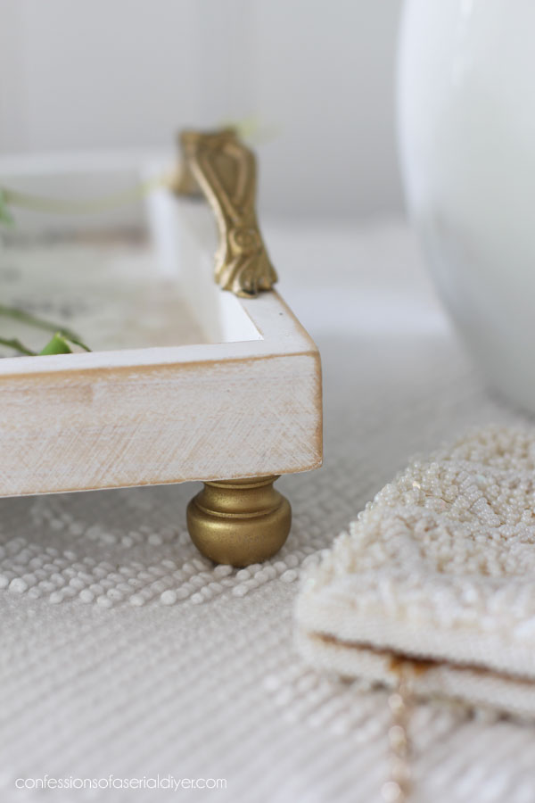 Wooden tray embellished with decoupage paper