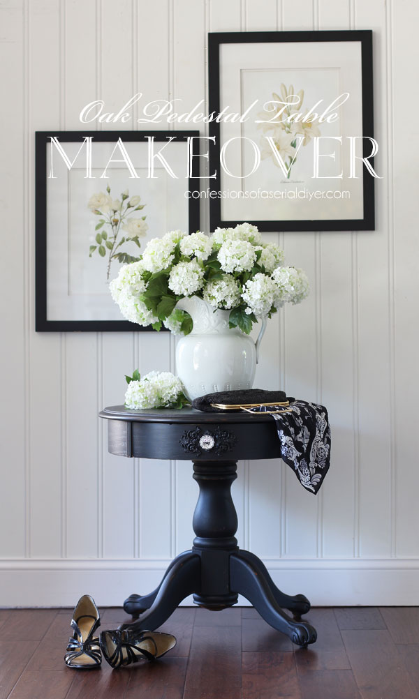 Oak Pedestal Table Makeover in Caviar by Dixie Belle