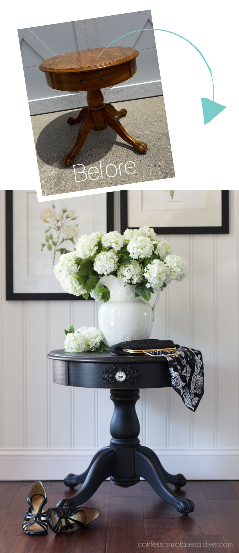 Oak Pedestal Table Makeover in Caviar by Dixie Belle