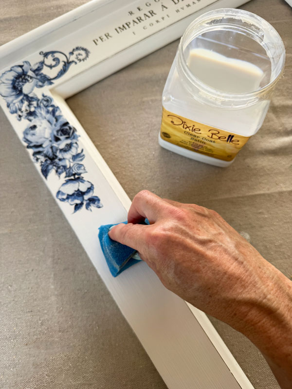 Applying clear coat with the blue sponge