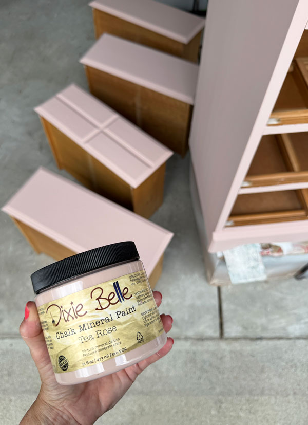 Dixie Belle Tea Rose on a lingerie chest