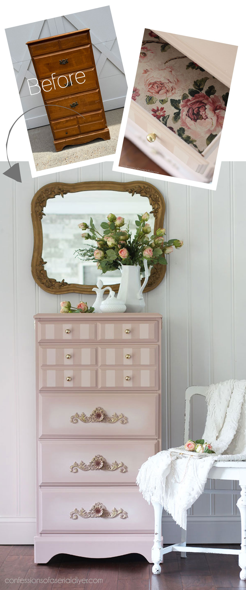 Painted Lingerie Chest Makeover in Tea Rose