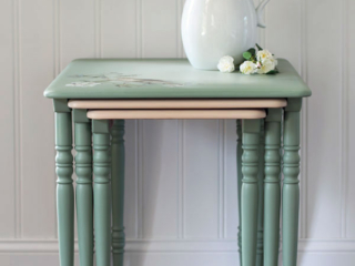 Painted and stained nesting tables in Weeping Willow and Au Naturel Voodoo Gel Stain
