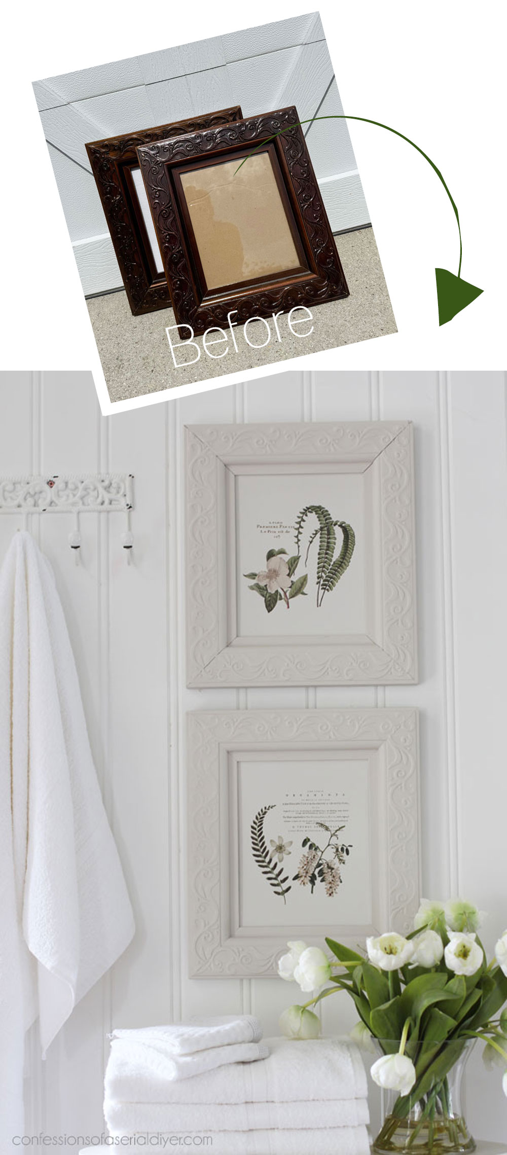 Upcycled picture frames into new botanical artwork