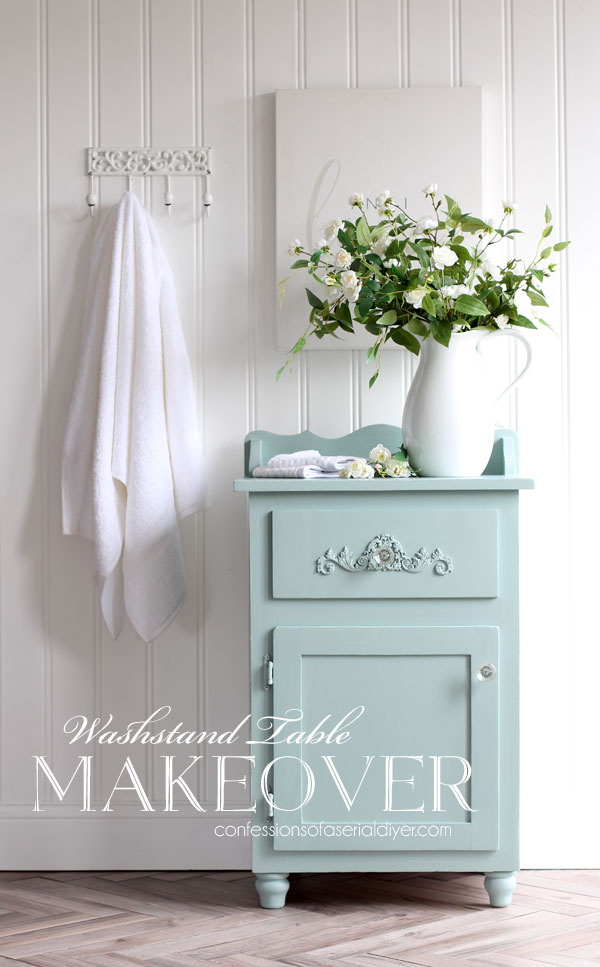 Washstand table makeover in Vintage Duck Egg Blue & Cotton Mix
