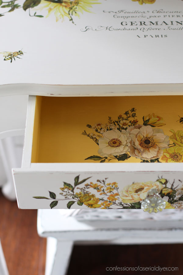 Yellow Bliss transfer in a drawer