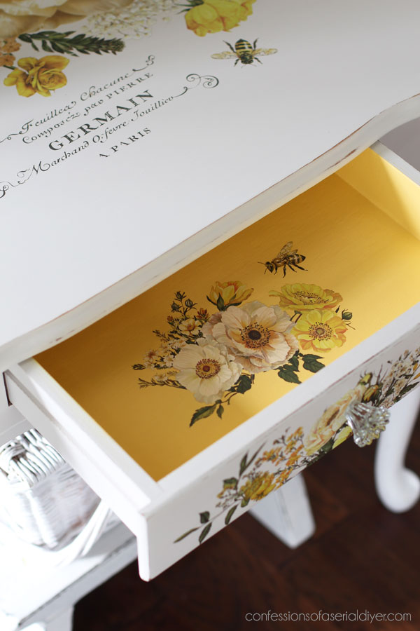 Yellow Bliss transfer in a drawer