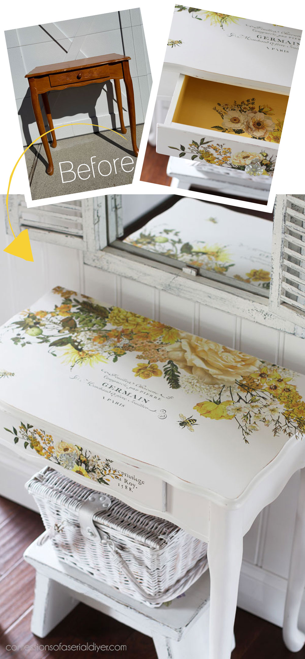 Dressing Table with yellow floral transfer
