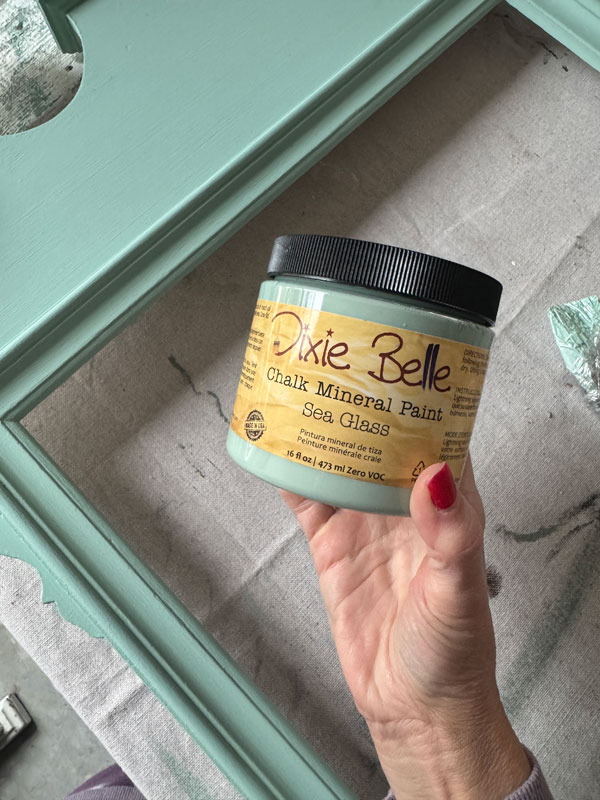 Painting a mirror in Sea Glass by Dixie Belle