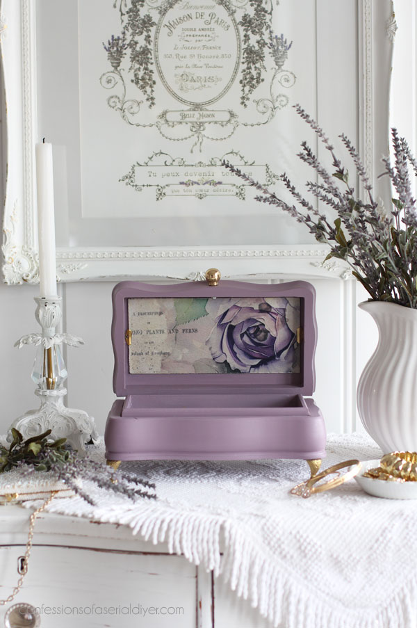 Line a jewelry box with decoupage paper