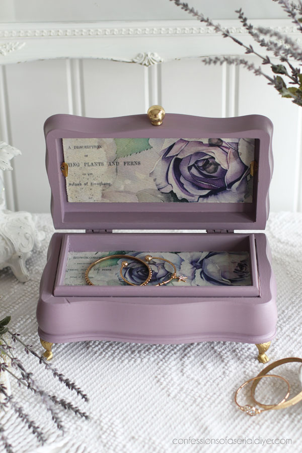 Line a jewelry box with decoupage paper