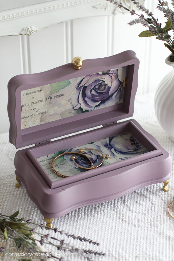 Line a jewelry box with decoupage paper
