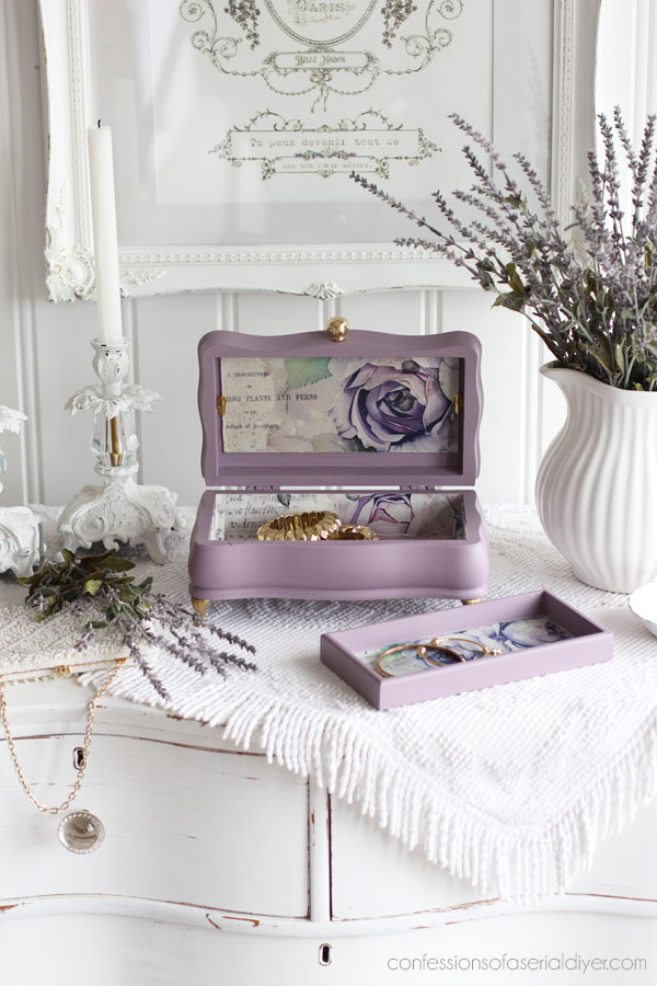 Line a jewelry box with decoupage paper