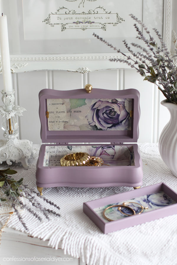 Line a jewelry box with decoupage paper