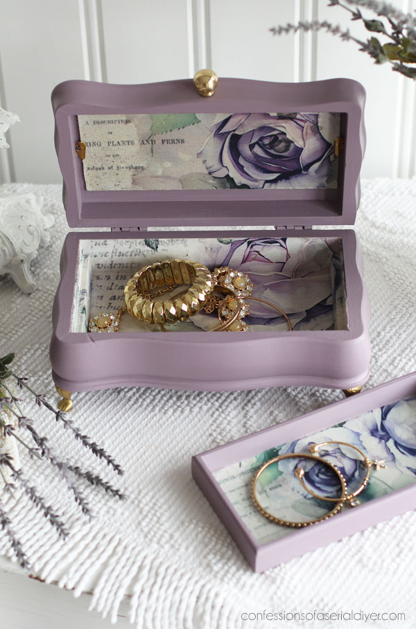 Line a jewelry box with decoupage paper
